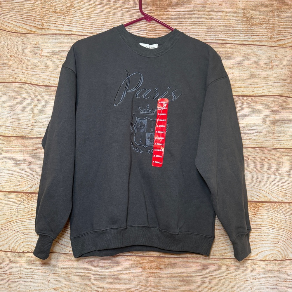 State of Mine Paris Embroidered Logo‎ Dark Grey Sweatshirt Size X-small